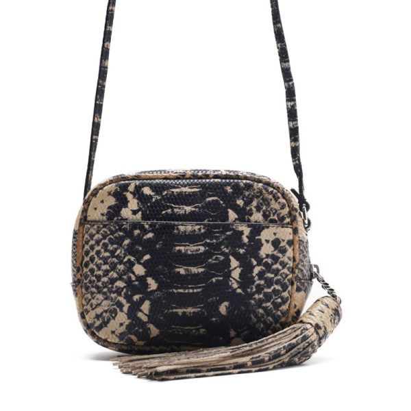 4 Saint Laurent Python print fringed Shoulder Bag Black Beige