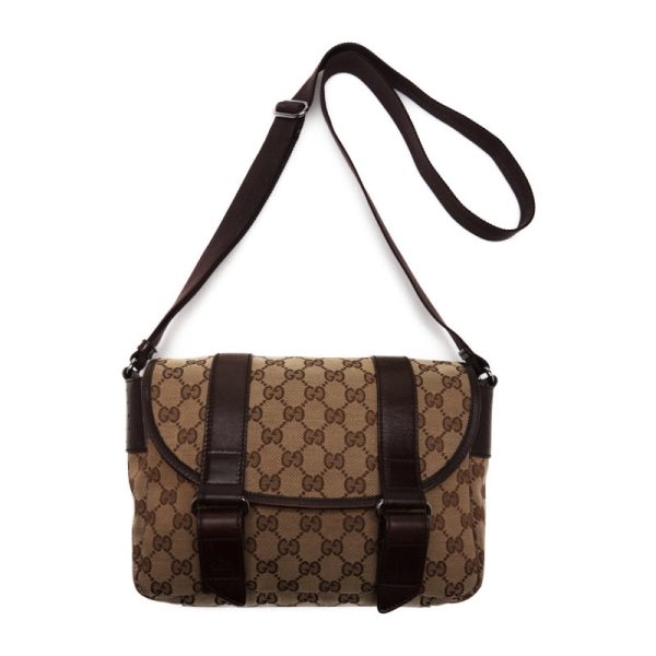 4 GUCCI GG Canvas Crossbody Leather Shoulder Bag Brown