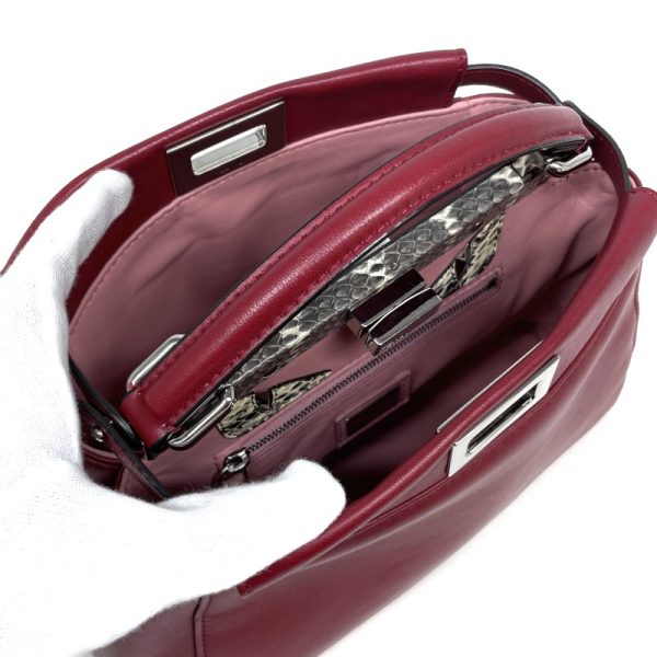 4 Fendi Peekaboo Small Nappa Leather Python Shoulder Bag Red