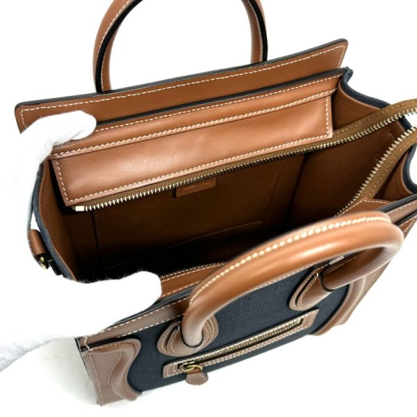 4 Celine Luggage Nano Denim Leather Shoulder Bag NavyBrown