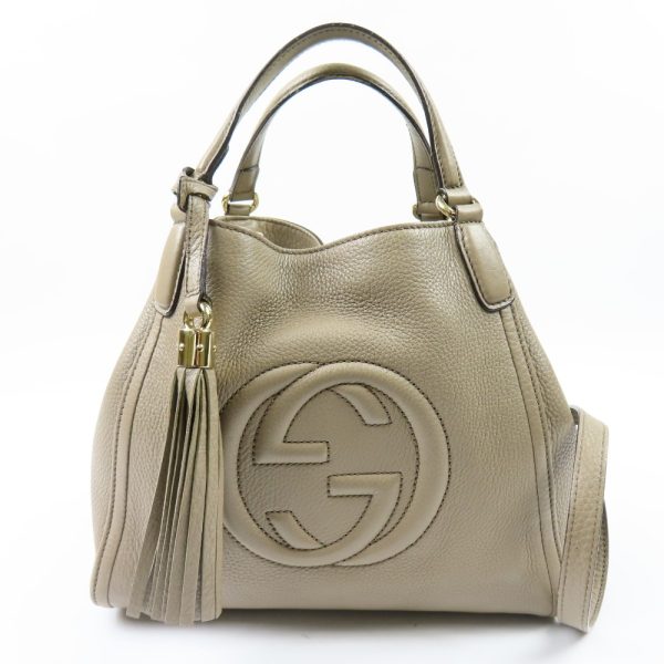 40040 1 Gucci Soho Tassel Interlocking G 2way Shoulder Bag Handbag Leather Gray