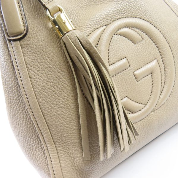 40040 8 Gucci Soho Tassel Interlocking G 2way Shoulder Bag Handbag Leather Gray