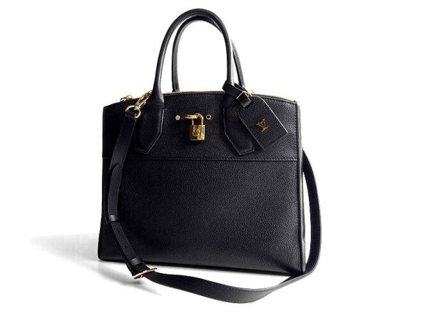 40422m06 1 Louis Vuitton City Steamer MM Grained Calf Leather 2way Handbag Shoulder Bag Noir
