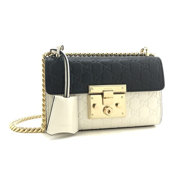 409487 cwcxg 9098 01 GUCCI Bag Shoulder Bag Chain Bag Small 2WAY Padlock Guccissima Leather Off White Black