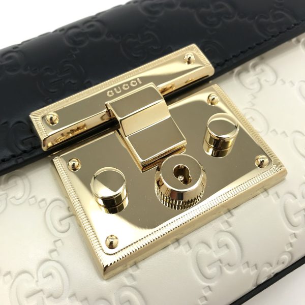 409487 cwcxg 9098 04 GUCCI Bag Shoulder Bag Chain Bag Small 2WAY Padlock Guccissima Leather Off White Black