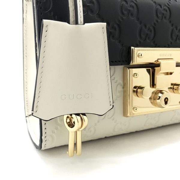 409487 cwcxg 9098 05 GUCCI Bag Shoulder Bag Chain Bag Small 2WAY Padlock Guccissima Leather Off White Black