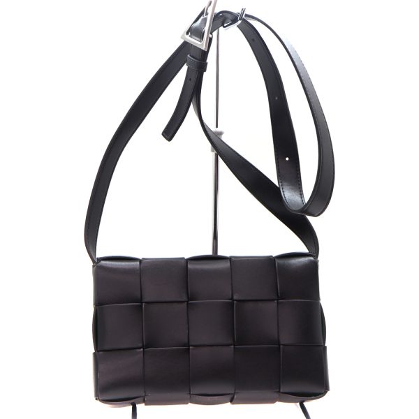 4306 2 Bottega Veneta Cassette Leather Shoulder Bag Black