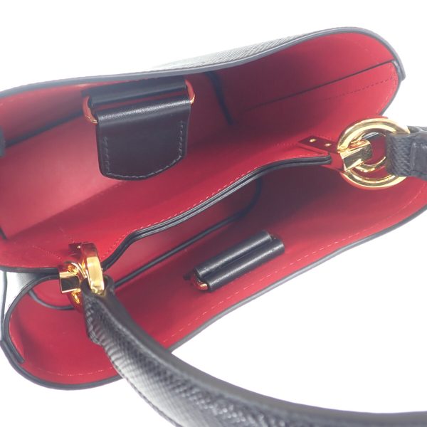 442264 08 Prada Panier Small 2way Shoulder Handbag Saffiano BlackFiery Red