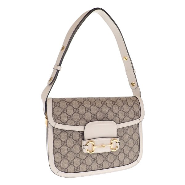 443652 01 Gucci Horsebit 1955 Shoulder Bag BeigeEbony