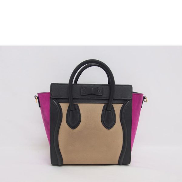 47309 2 Celine Nano Luggage Shopper 2 Way Shoulder Bag Tri Color