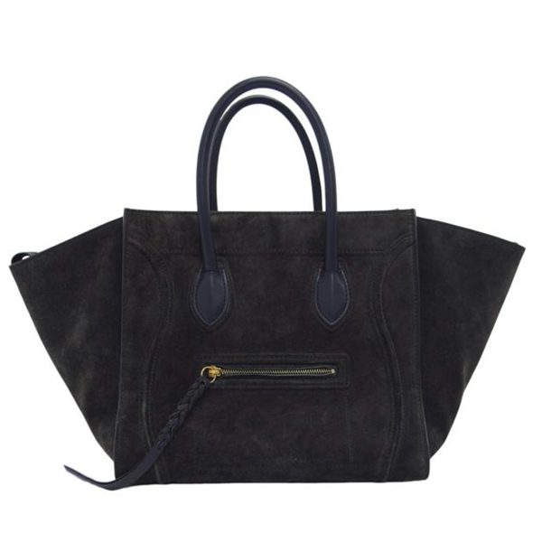 47408 1 Celine Phantom Suede Leather Luggage Tote Hand Bag Dark GrayNavy