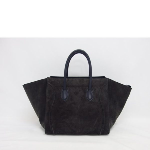 47408 2 Celine Phantom Suede Leather Luggage Tote Hand Bag Dark GrayNavy