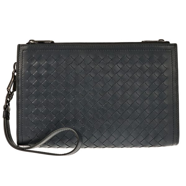 496418 vq131 8387 01 BOTTEGA VENETA Clutch bag LEGGERO intrecciato calf leather Tourmaline navy