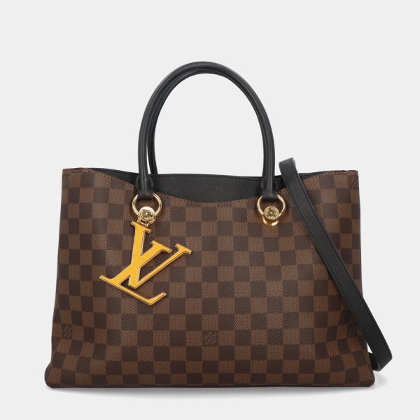 4l v16 00225 01 Louis Vuitton LV Riverside Shoulder Bag Damier Leather 2WAY Handbag Brown