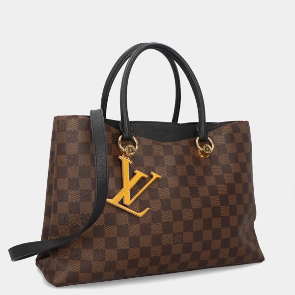 4l v16 00225 02 Louis VuittonIV Riverside Damier Leather2 Way Strap Shoulder Bag Brown