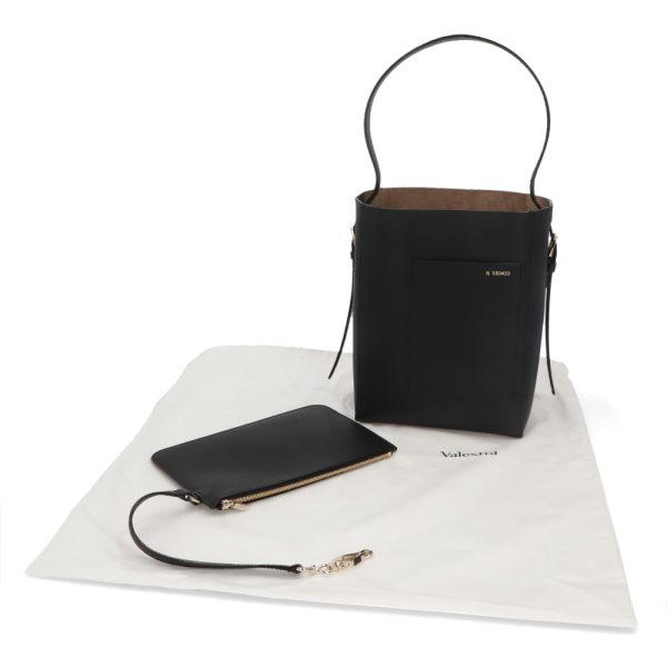 4vlx16 00007 09 Valextra Soft Calfskin Shoulder Bag Bucket Bag with Pouch Black