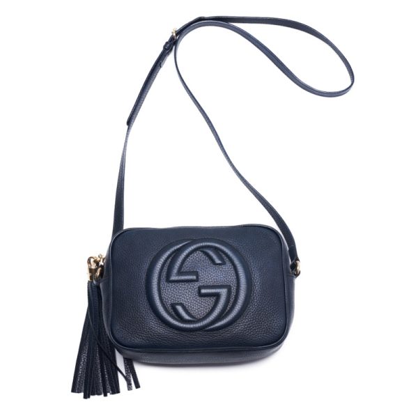 5 Gucci Soho G Logo Fringed Leather Shoulder Bag Navy