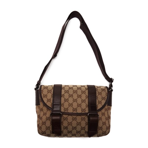 5 GUCCI GG Canvas Crossbody Leather Shoulder Bag Brown