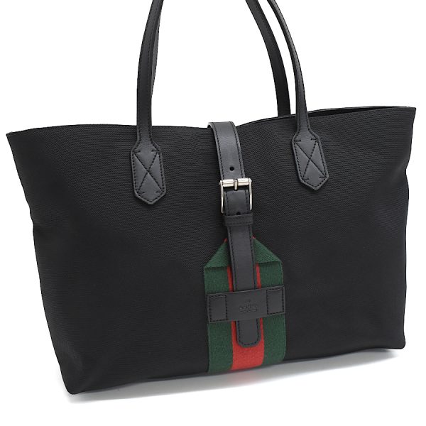 5000049884103510 1 Gucci Web Stripe Tote Bag Techno Canvas Leather Black