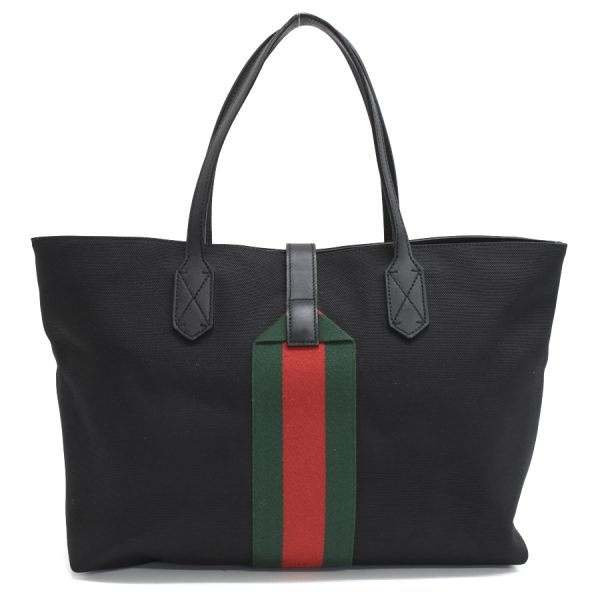 5000049884103510 3 Gucci Web Stripe Tote Bag Techno Canvas Leather Black