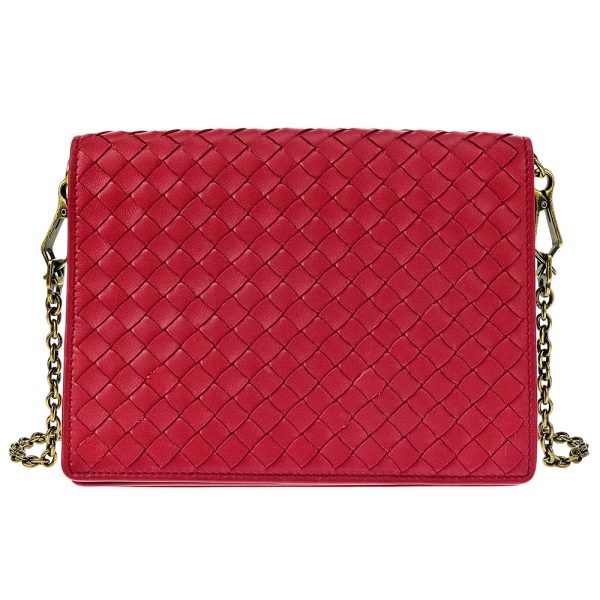 508752 vo0ad 6411 01 BOTTEGA VENETA Shoulder Bag Clutch Bag Chain Wallet Intrecciato Lambskin Rosso Red