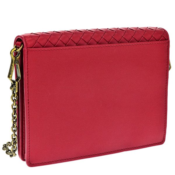 508752 vo0ad 6411 02 BOTTEGA VENETA Shoulder Bag Clutch Bag Chain Wallet Intrecciato Lambskin Rosso Red