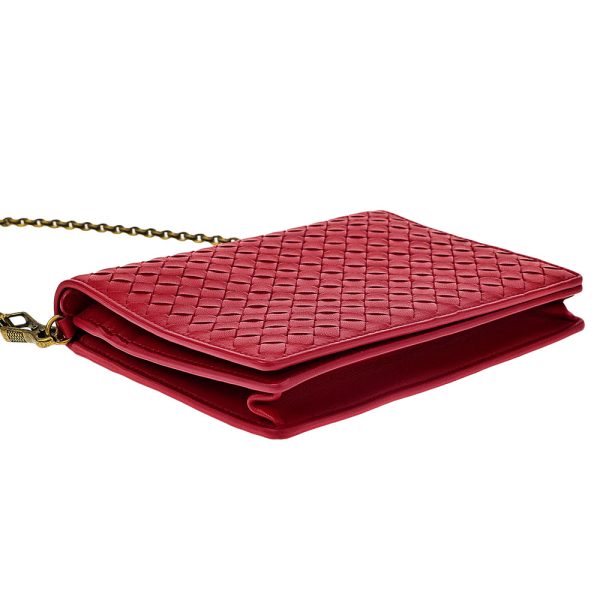 508752 vo0ad 6411 03 BOTTEGA VENETA Shoulder Bag Clutch Bag Chain Wallet Intrecciato Lambskin Rosso Red