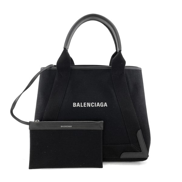 581292 aq38n 1000 01 BALENCIAGA Bag Tote Bag Navy Cabas M NAVY CAVAS M Canvas Black