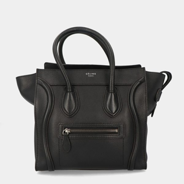 5cel16 00017 01 Celine Luggage Micro Shopper Tote Bag Leather Handbag Black