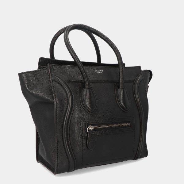 5cel16 00017 02 Celine Luggage Micro Shopper Tote Bag Leather Handbag Black