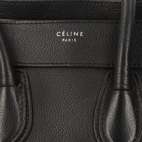 5cel16 00017 06 Celine Luggage Micro Shopper Tote Bag Leather Handbag Black