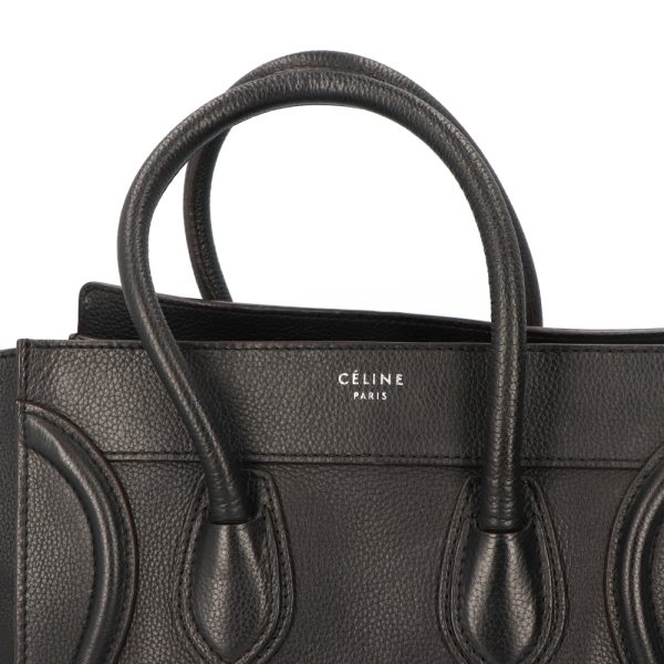 5cel16 00017 09 Celine Luggage Micro Shopper Tote Bag Leather Handbag Black