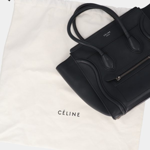 5cel16 00017 13 Celine Luggage Micro Shopper Tote Bag Leather Handbag Black