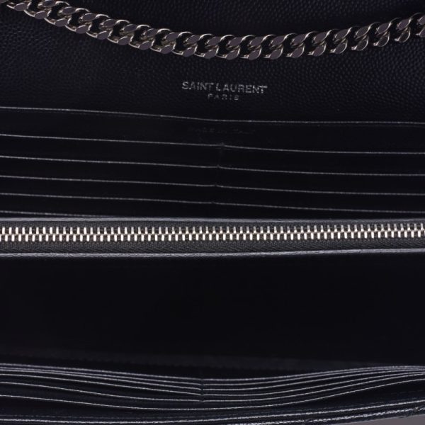 6 Saint Laurent V stitch Chain Leather Wallet Black