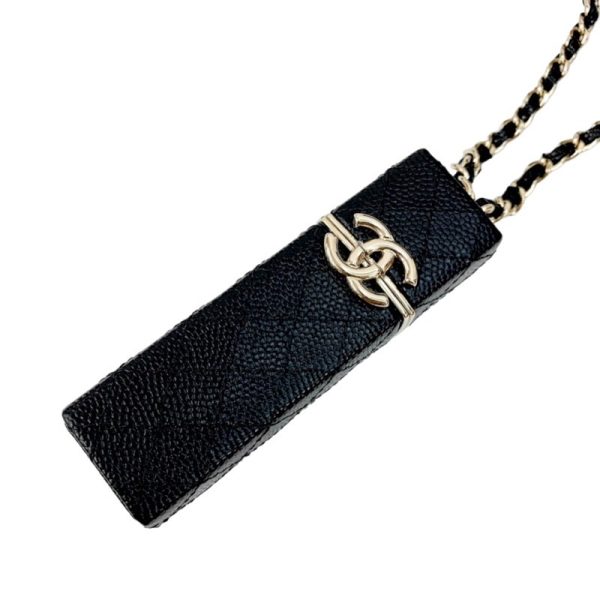 6475 1 CHANEL Coco Mark Matelasse Leather Chain Necklace Black