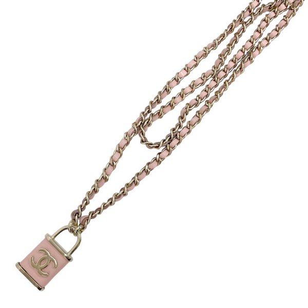 6686 1 CHANEL Pendant Choker Pink Necklace Gold