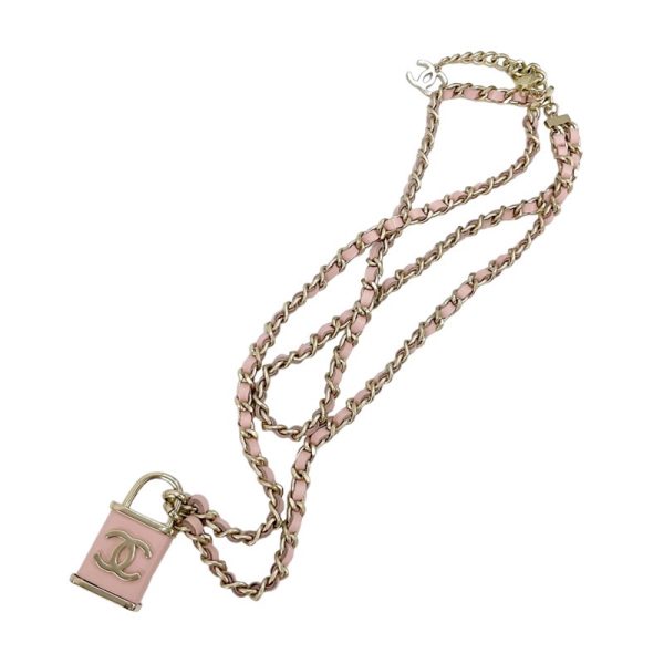 6686 3 CHANEL Pendant Choker Pink Necklace Gold