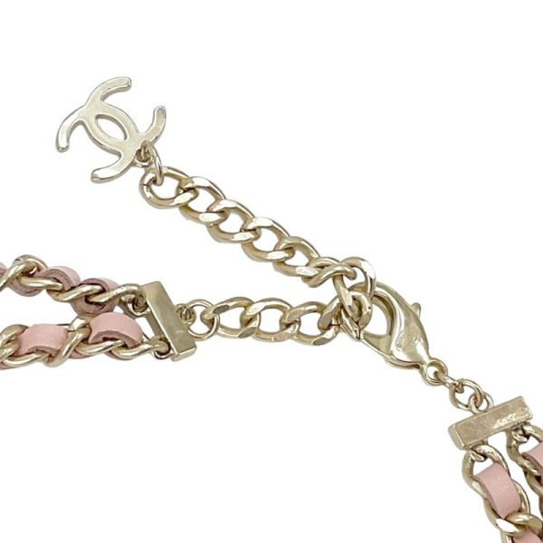 6686 6 CHANEL Pendant Choker Pink Necklace Gold