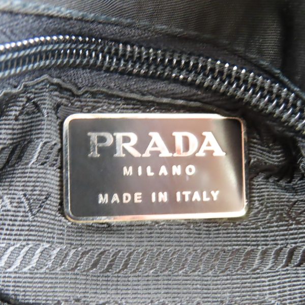 67281 14 Prada Chain Shoulder Bag Triangle Logo Nylon Leather Black