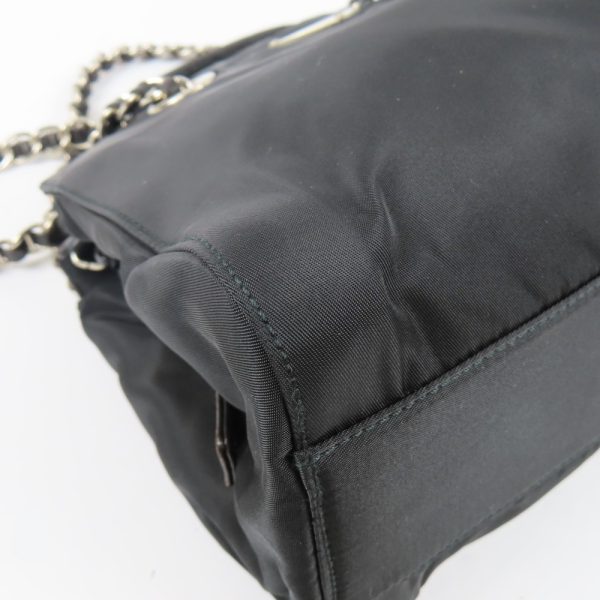 67281 4 Prada Chain Shoulder Bag Triangle Logo Nylon Leather Black