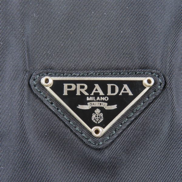 67281 6 Prada Chain Shoulder Bag Triangle Logo Nylon Leather Black