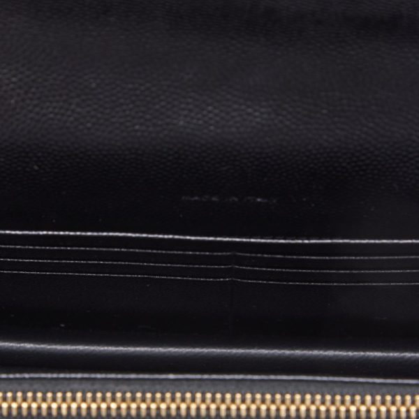 7 Saint Laurent V stitch Chain Leather Wallet Black