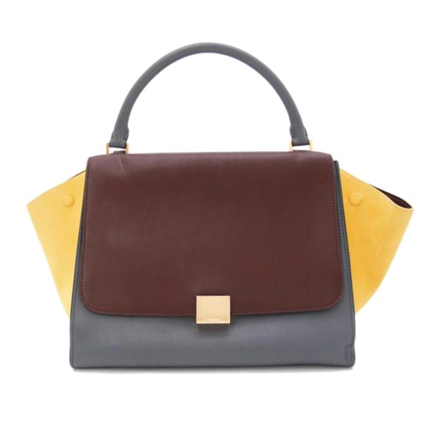 71764 1 Celine Trapeze 2 Way Medium Shoulder Bag GrayYellowWine Red