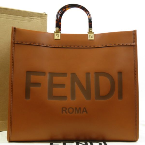 72066 1 Fendi Sunshine Shopper Tote Bag Leather Brown