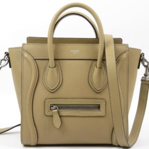 76426 1 Celine Luggage Nano Shopper 2way Shoulder Bag Crossbody Handbag Leather Beige