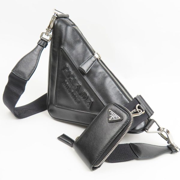 78342 1 Prada Triangle Logo Shoulder Bag Leather Black