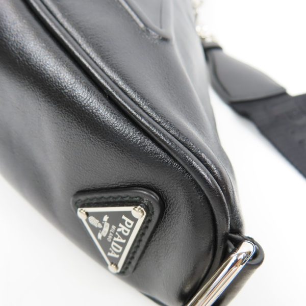 78342 3 Prada Triangle Logo Shoulder Bag Leather Black