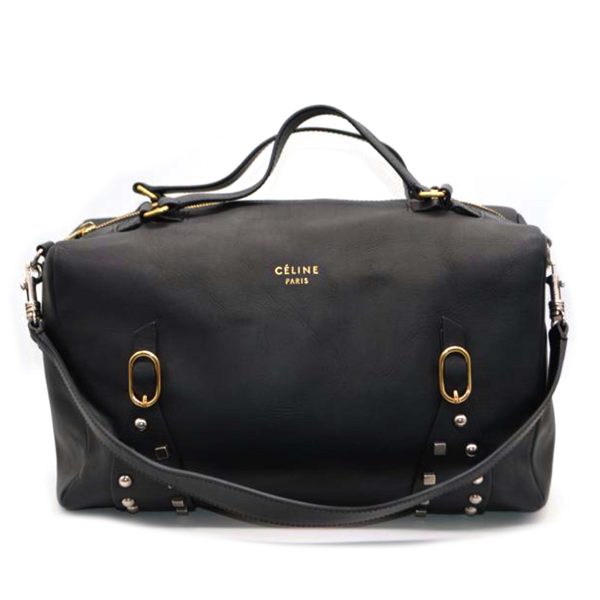 79596 1 Celine Studded Calf Leather Back 2 Way Hand Bag Black