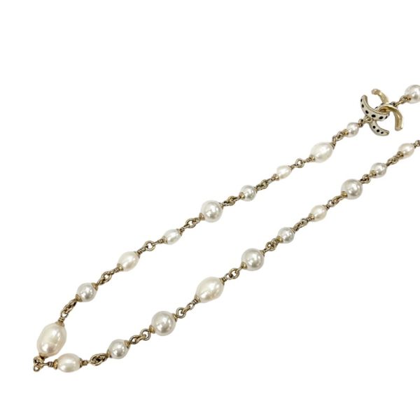 8275 1 CHANEL Coco Mark Pearl White Necklace Gold