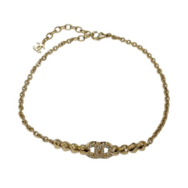 8282 0 CHANEL Choker Coco Mark Rhinestone Necklace Gold